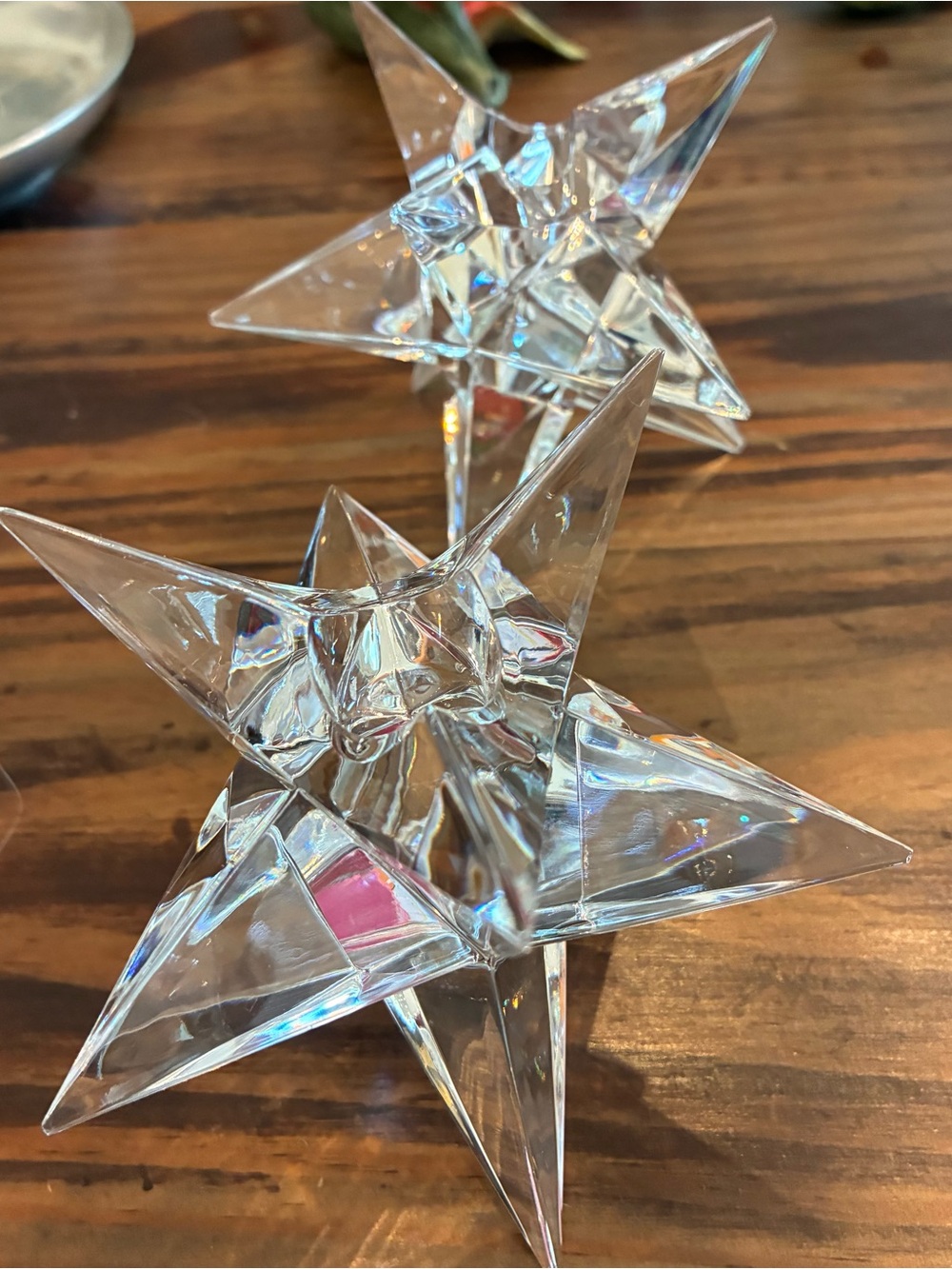 Vintage Clear Crystal Star Sculptured Candleholders - Set of 2